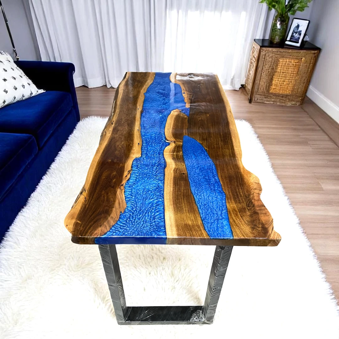 Live Edge Epoxy Dining Table – Unique Blue River Design